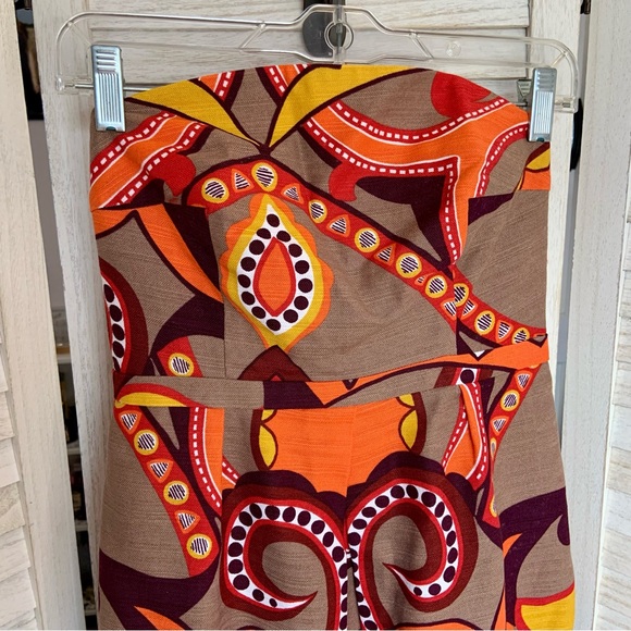 Merona Retro Geometric Multicolor Beige Red Orange Strapless Mini Dress - Picture 4 of 10